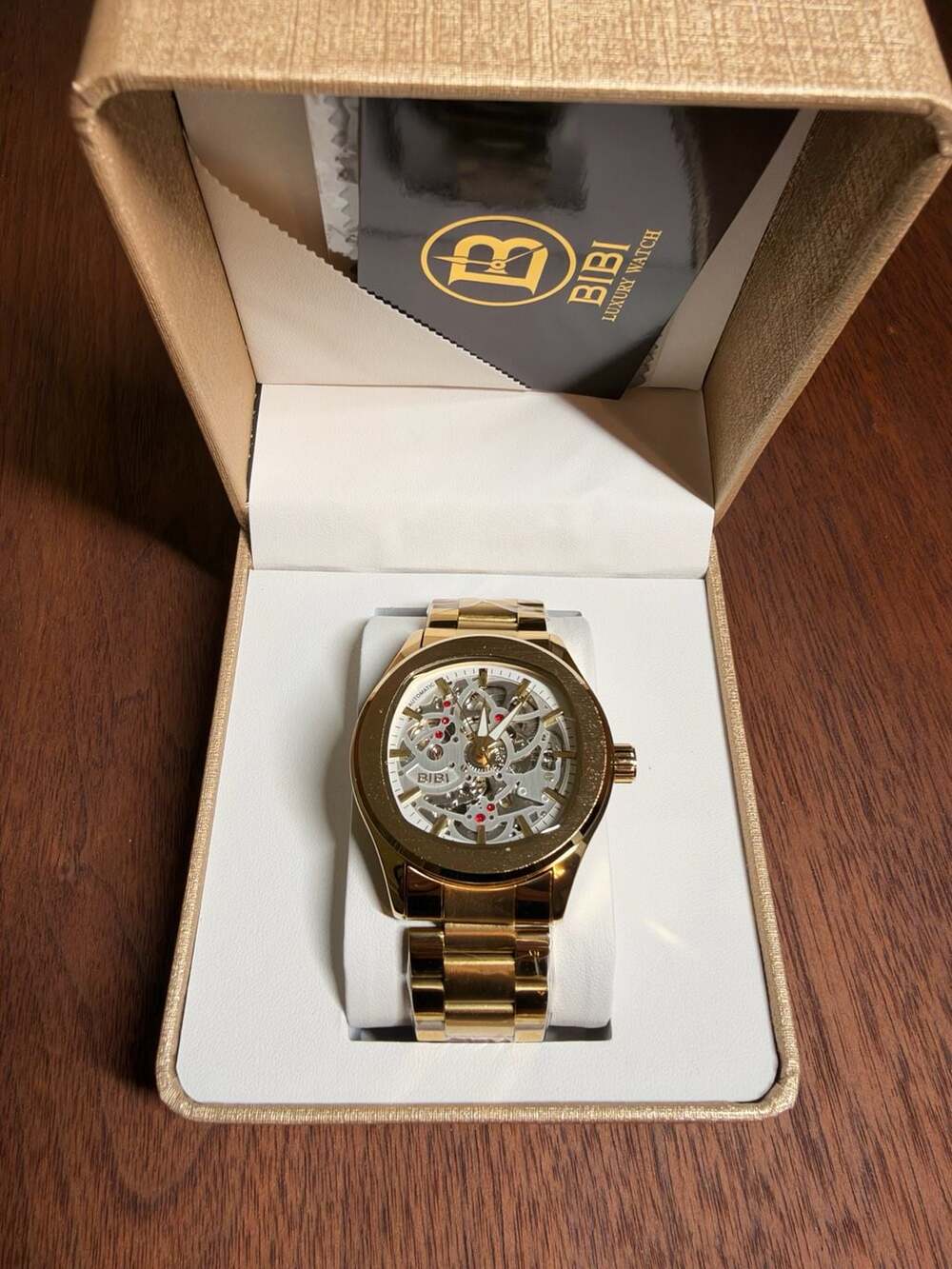 BIBI Luxury Watch Automatic Gold Skeleton Stainless Steel Watch